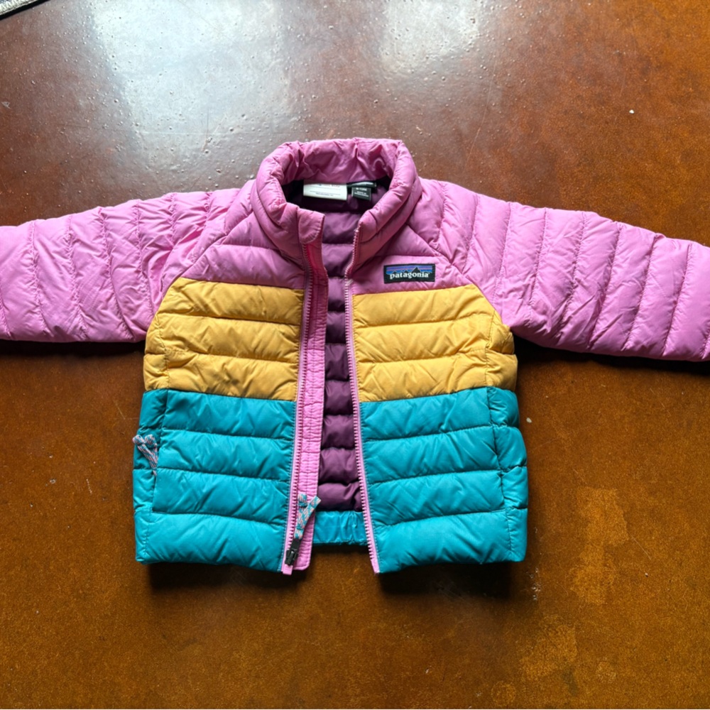 Patagonia Kids' Colorblock Puffer Jacket - Pink, Teal, Yellow